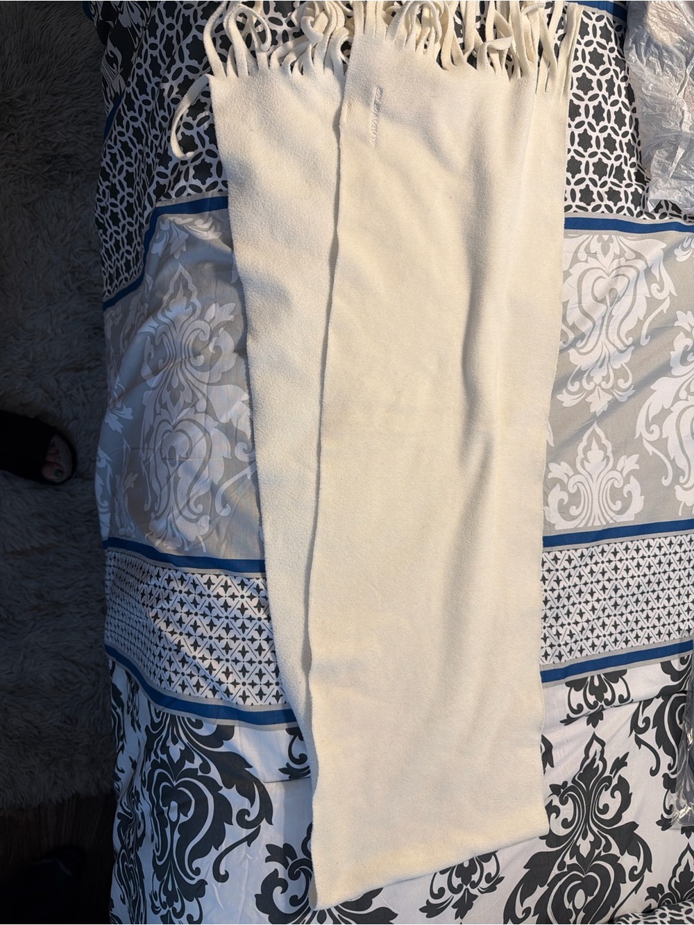 Women's Cream Fringe Knit Scarf